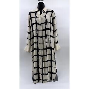 ADAM LIPPIES Women's Beige-Black Silk Printed Button-Up Tunic Top SZ 0